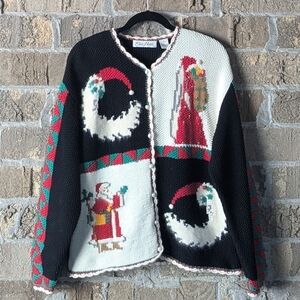 VTG 80s Elite Petite Santa Clause Saint Nick Cardigan Pearl Buttons Large